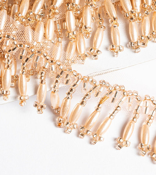 Pearl Rose Gold Cut Dana Tassel Ribbon 2cm Crystal Ribbon Decorative Tassel