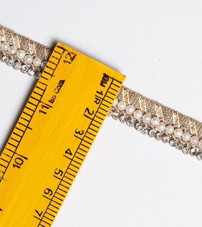 Light Gold Pearl Indian Bridal Belt Handmade Fabric Stone Embellished Crafting Lace