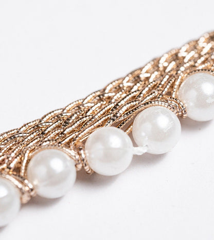 Pearl Seed Bead Metallic Gold Trim Sari Border Lace