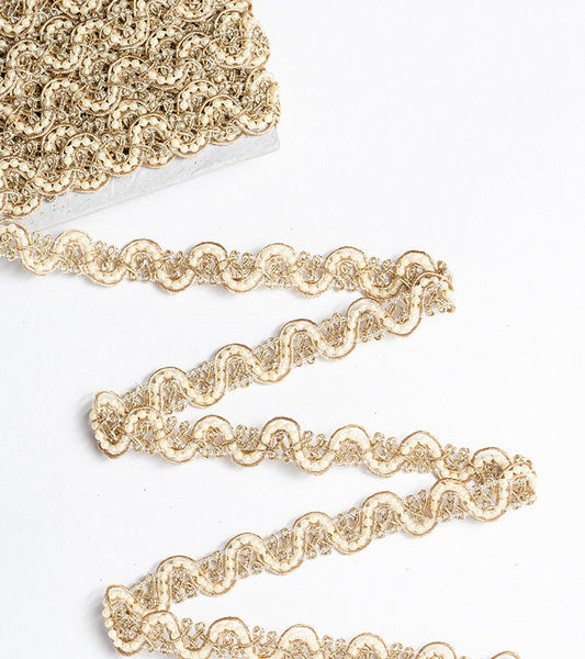 Pearl Seed Indian Gold Trim Sari Lace Dupatta Trim for DIY Holiday Gift Upholstery Crafting Sewing