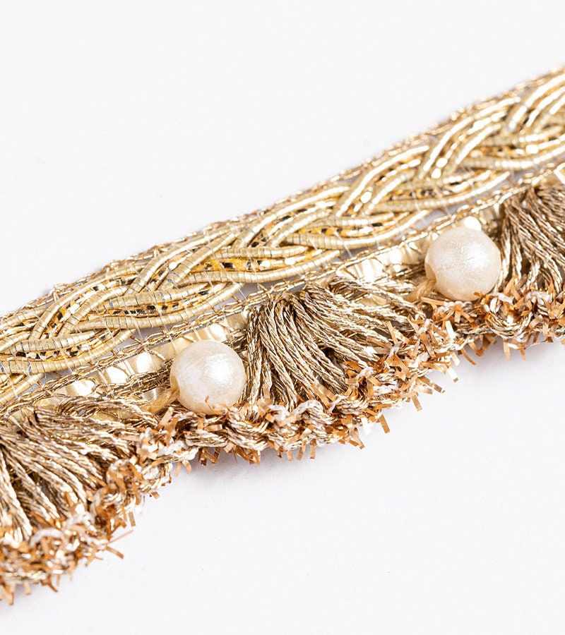 Pearl Bead Scallop Tassel Trim Indian Embroidery Crafting Lace Sew-On Trim