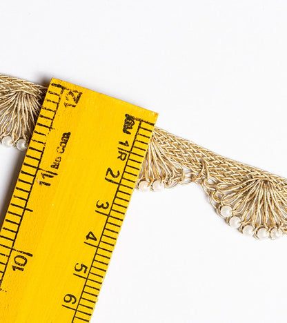 Scalloped Gold Trim Pearl Seed Bead Metallic Lace