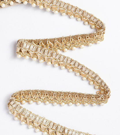 Indian Embroidered Pearl Drop Lace Trim 9m Gold Thread Handmade Ribbon wedding party