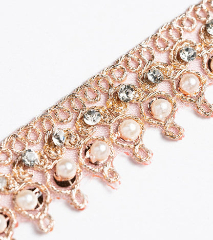 1 Yard Pearl Seed Beads and zircon Lace Trim