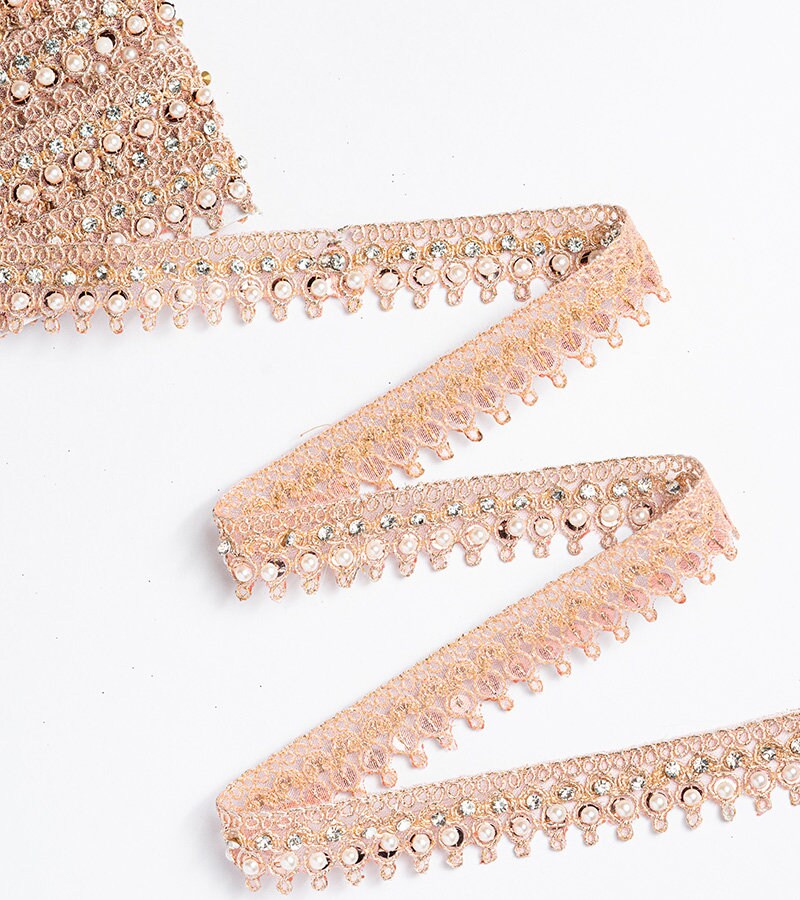 1 Yard Pearl Seed Beads and zircon Lace Trim