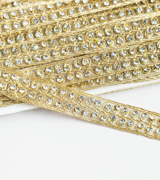 Pearl Embellished Ribbon On Tulle Fabric Gold Thread Decorative Ribbon Lace