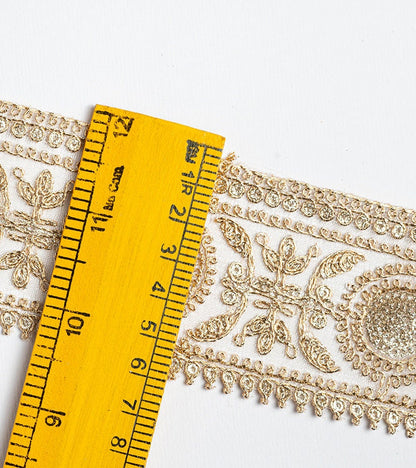 Gold Zari Border with beautiful paisley zari thread work 6cm Tulle Ribbon