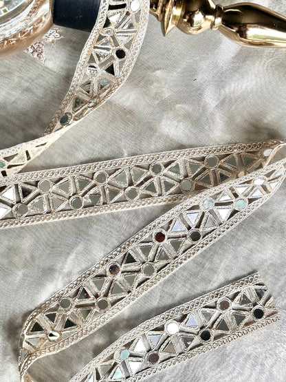 Indian Mirror Wedding Dress Embellishment Metallic Silver Mirror Work Lace