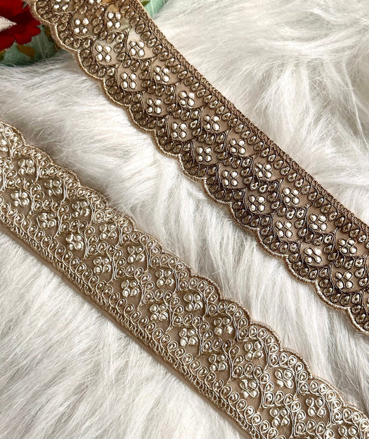 Zari Embroidered Threadwork dabka antique and gold Indian trim Tradition Indian Handwork