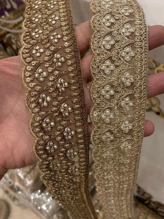 Zari Embroidered Threadwork dabka antique and gold Indian trim Tradition Indian Handwork