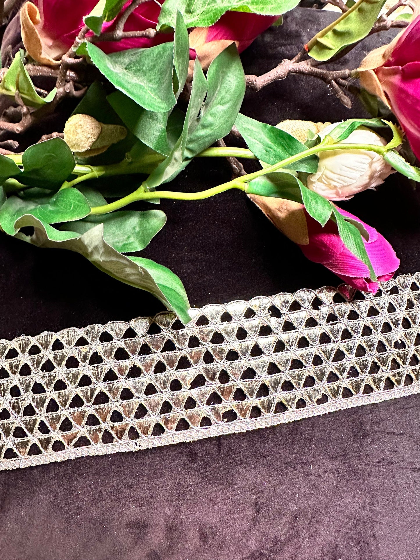 Silver Metallic Thread Handwork Lace Geometric Pattern Traditional Indian ribbon  6cm Sew On Trim DIY Crafting Edging Lace Dupatta Border