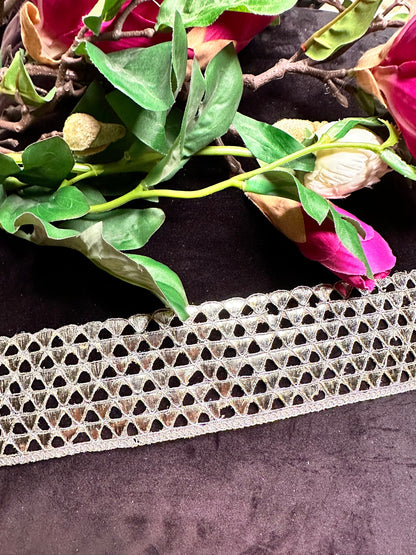 Silver Metallic Thread Handwork Lace Geometric Pattern Traditional Indian ribbon  6cm Sew On Trim DIY Crafting Edging Lace Dupatta Border