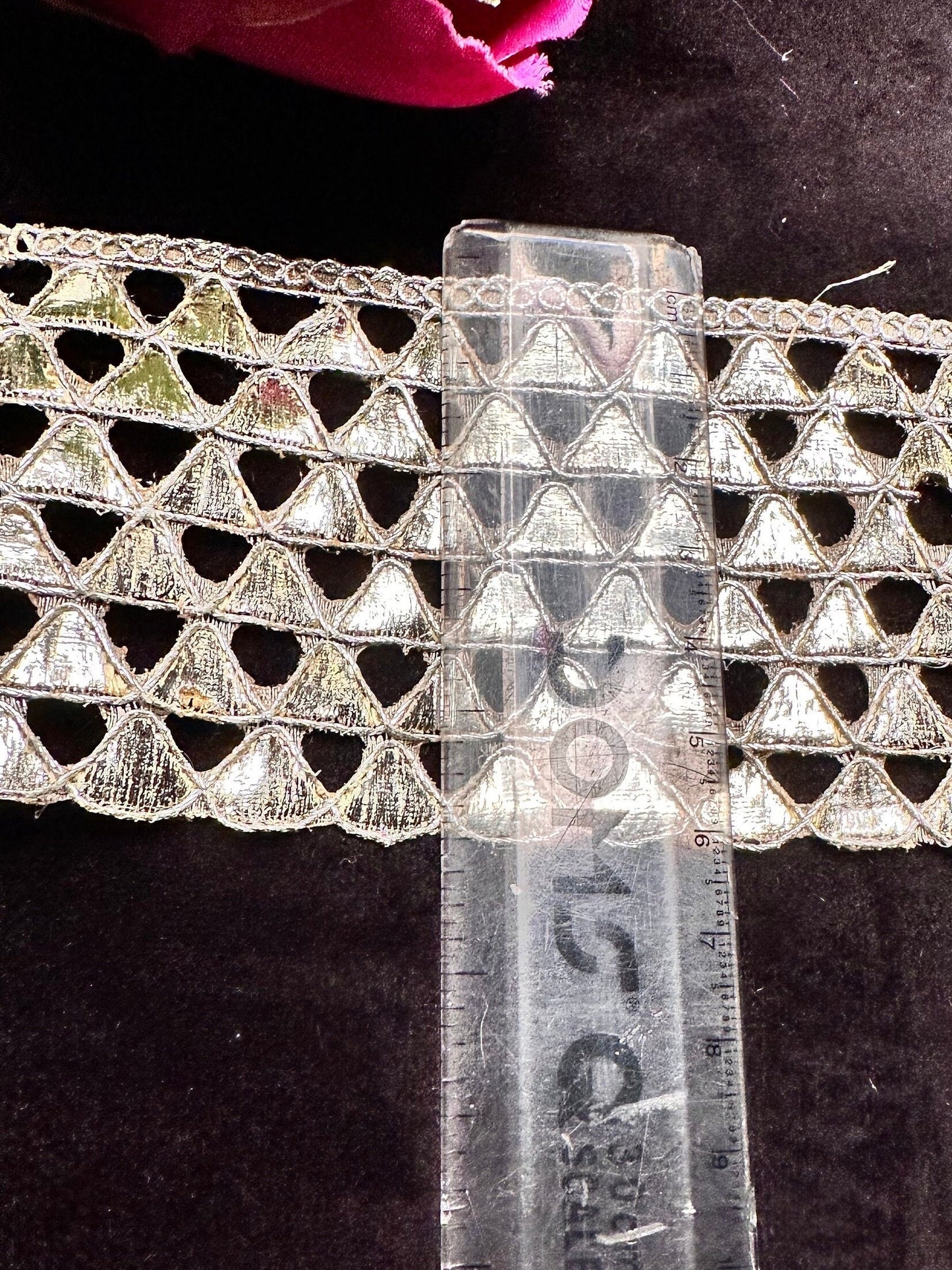 Silver Metallic Thread Handwork Lace Geometric Pattern Traditional Indian ribbon  6cm Sew On Trim DIY Crafting Edging Lace Dupatta Border