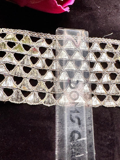 Silver Metallic Thread Handwork Lace Geometric Pattern Traditional Indian ribbon  6cm Sew On Trim DIY Crafting Edging Lace Dupatta Border