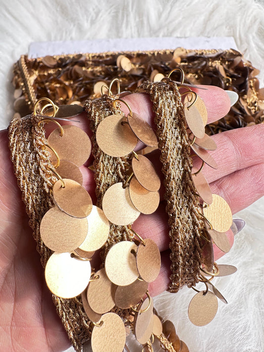 Metal Tassel Lace Coin Beaded Trim 3cm Edging Lace Costume Trim For Beach Outfit , Boho Tassel Fringe
