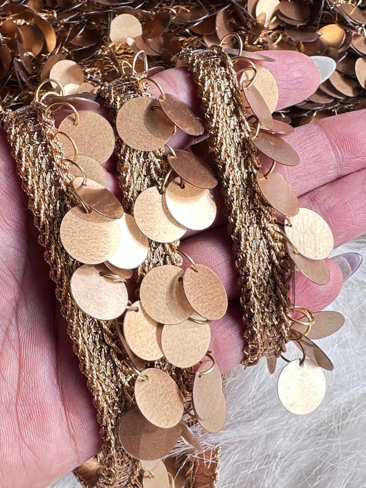 Metal Tassel Lace Coin Beaded Trim 3cm Edging Lace Costume Trim For Beach Outfit , Boho Tassel Fringe