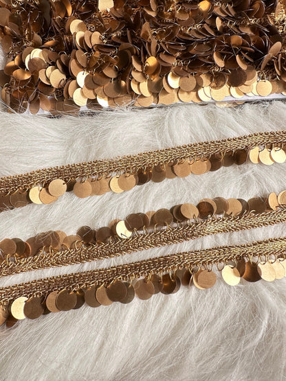 Metal Tassel Lace Coin Beaded Trim 3cm Edging Lace Costume Trim For Beach Outfit , Boho Tassel Fringe