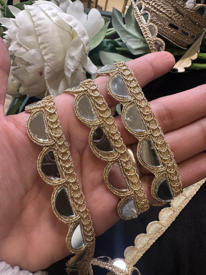Real Mirror Trim Lace Gold Indian Embroidered Sari Lehenga Suits Wedding Sash Supply