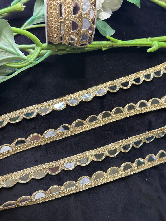 Real Mirror Trim Lace Gold Indian Embroidered Sari Lehenga Suits Wedding Sash Supply