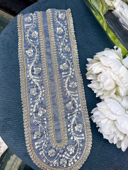 Neckline Patch Applique Zircon Glass Bead Minimalist Glittery Vine Design Applique