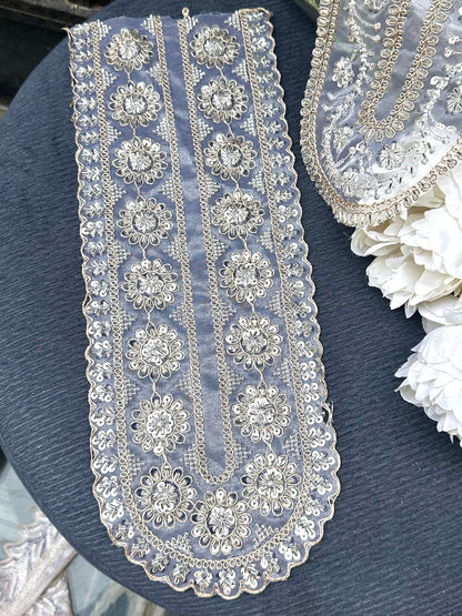Neckline Patch Applique Flower Pattern Modern Zircon Glass Bead Minimalist Design