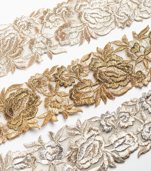 Gold zari threadwork  lace trim wedding trim saree border dupatta edgings and trims