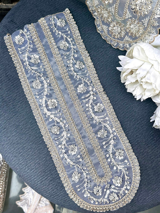 Neckline Patch Applique Zircon Glass Bead Minimalist Glittery Vine Design Applique