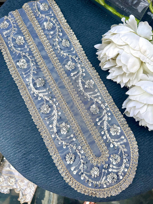 Neckline Patch Applique Zircon Glass Bead Minimalist Glittery Vine Design Applique