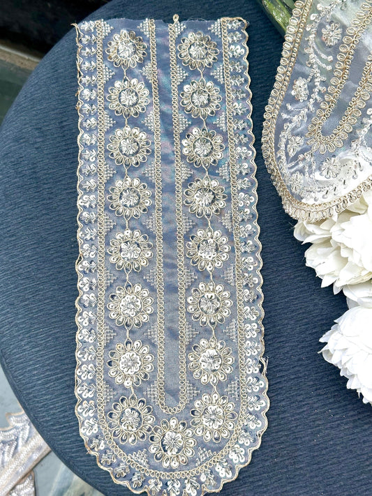 Neckline Patch Applique Flower Pattern Modern Zircon Glass Bead Minimalist Design
