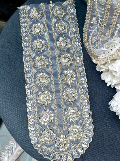 Neckline Patch Applique Flower Pattern Modern Zircon Glass Bead Minimalist Design