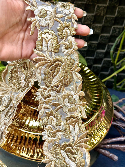 Gold zari threadwork  lace trim wedding trim saree border dupatta edgings and trims