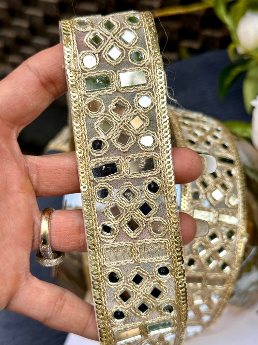 Mirror Trim Indian Lace Mirror Border Gold Mirror Saree Border Crafting Ribbon