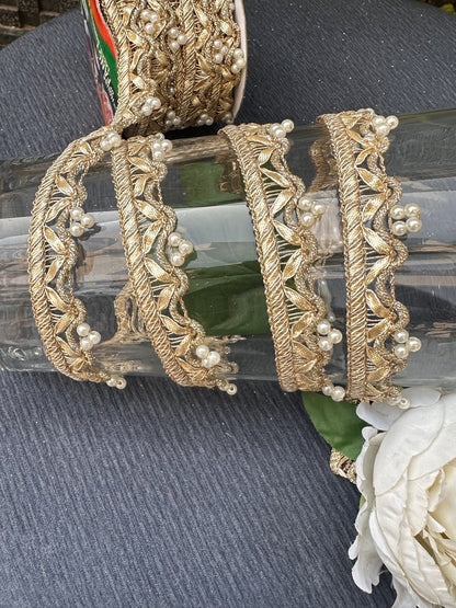 Gold Pearl Fabric Trim Bridal Edging Dupatta Lace Wedding Dress Costume Accessory DIY Crafting Sew On Trim