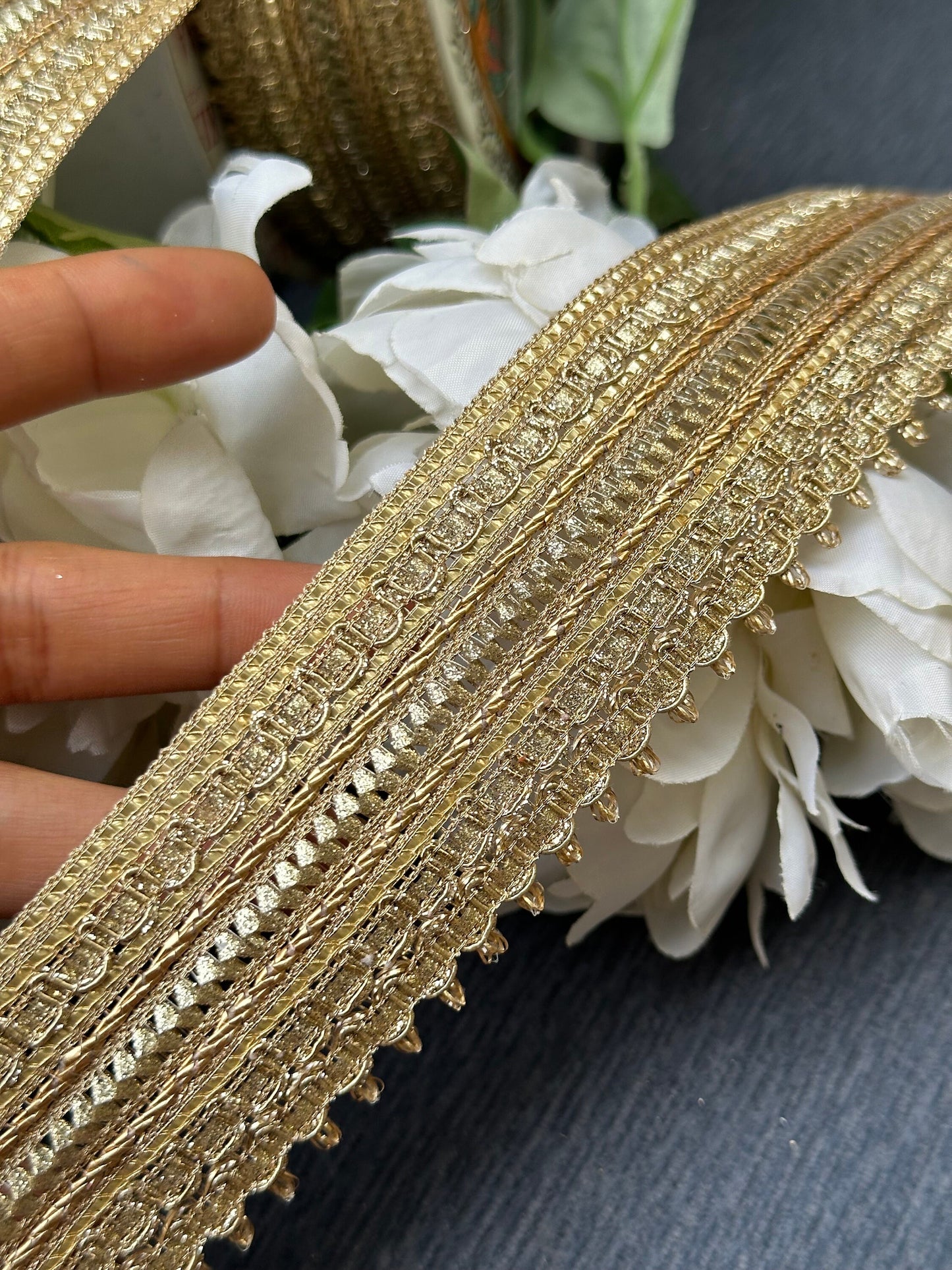 Handmade Metallic Lace Sequin Trim 4cm Indian Decorative Zari Band