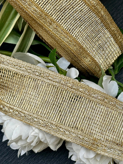 Metallic Gold Woven Lace Fabric Soft Woven Indian Sewing Crafting Ribbon Dupatta Lace