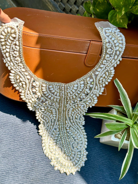 Pearl Neckline Patch Zircon Embroidery Applique Sew On Neckline Patch