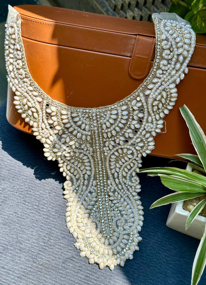 Pearl Neckline Patch Zircon Embroidery Applique Sew On Neckline Patch
