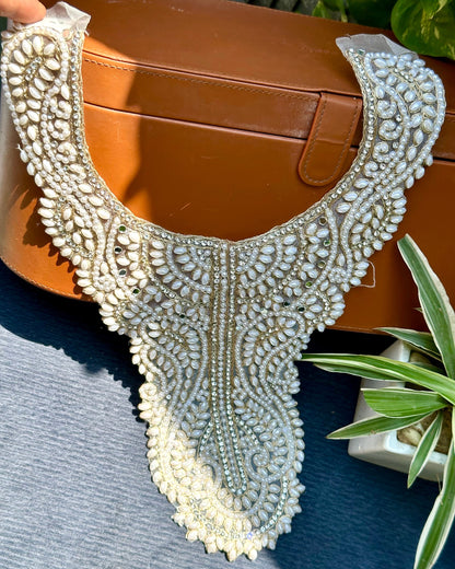 Pearl Neckline Patch Zircon Embroidery Applique Sew On Neckline Patch