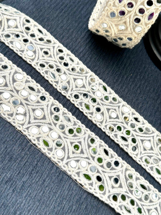 By Yard White Lace Dress Trim Mirror Boho Dress Lace Cotton Fabric Dress Lace  For Beach Wedding Boho Dress up Invites Boho Decor Craft