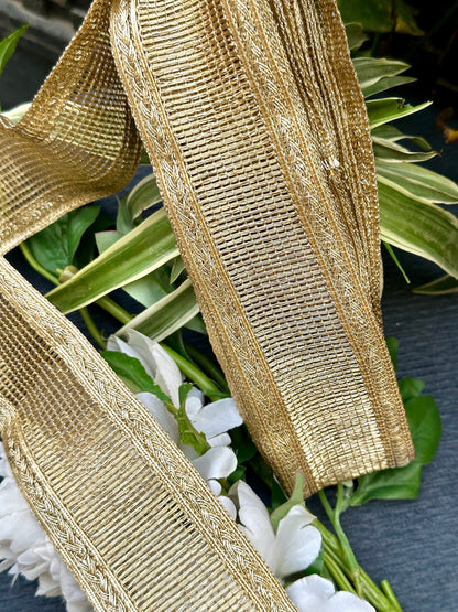 Metallic Gold Woven Lace Fabric Soft Woven Indian Sewing Crafting Ribbon Dupatta Lace