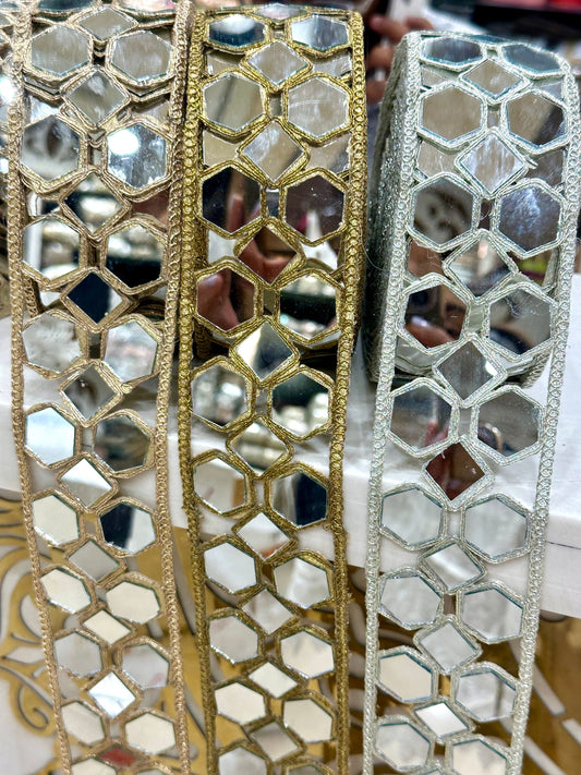5cm Big Mirror hand crafted Geometric Mirrorwork Indian Glamourous saree trim Sheesha Cutwork