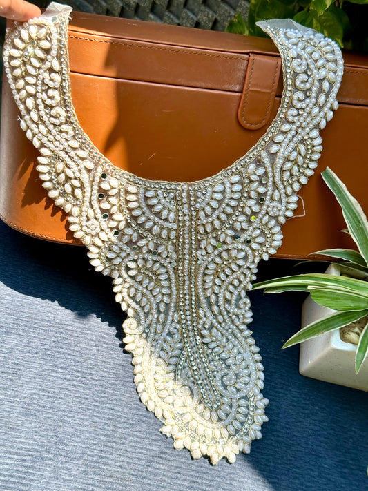 Pearl Neckline Patch Zircon Embroidery Applique Sew On Neckline Patch