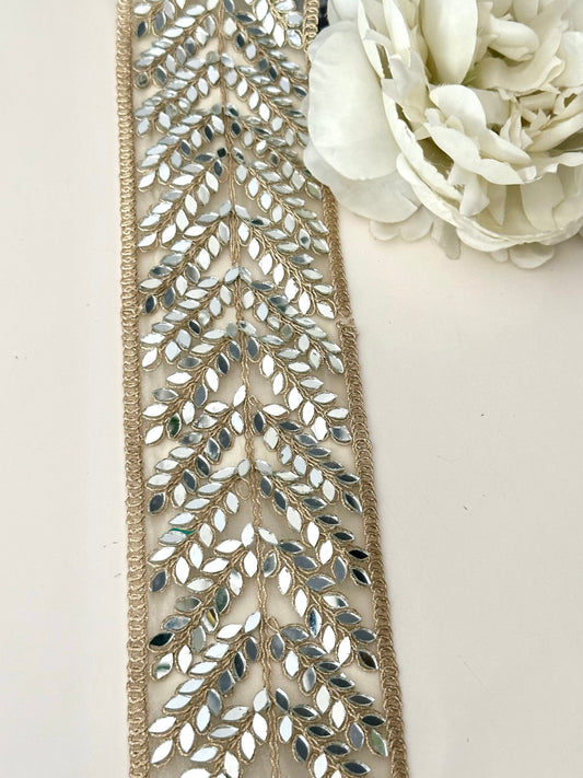 Mirror Bridal Belt Indian Laces Gold Border Cinturon Espajo Saree Costume