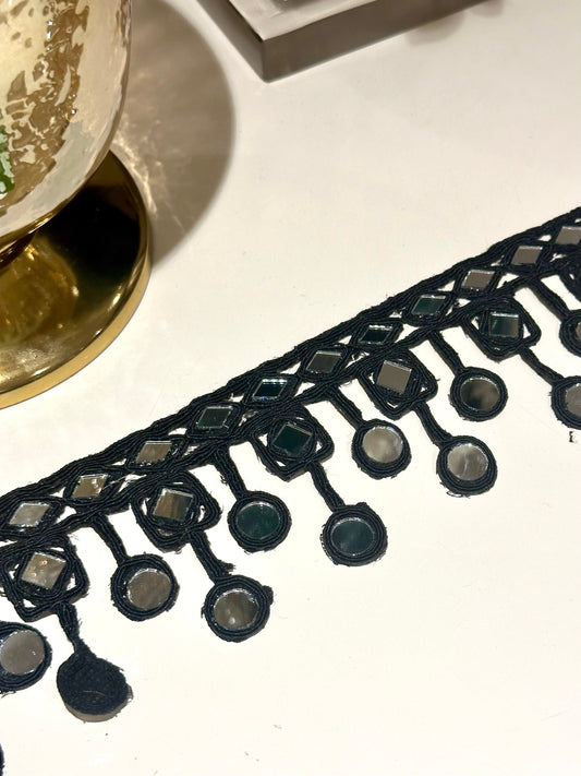 Black Indian Mirror Trim Handmade Suspended Mirror Belts for Kaftans Costume Dresses