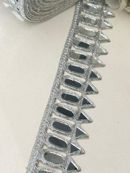 Mirror saree Trim 3.5cm Silver Border Dupatta Lace Real Mirror Embellished Trim