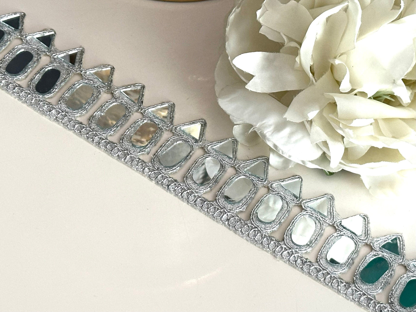 Mirror saree Trim 3.5cm Silver Border Dupatta Lace Real Mirror Embellished Trim