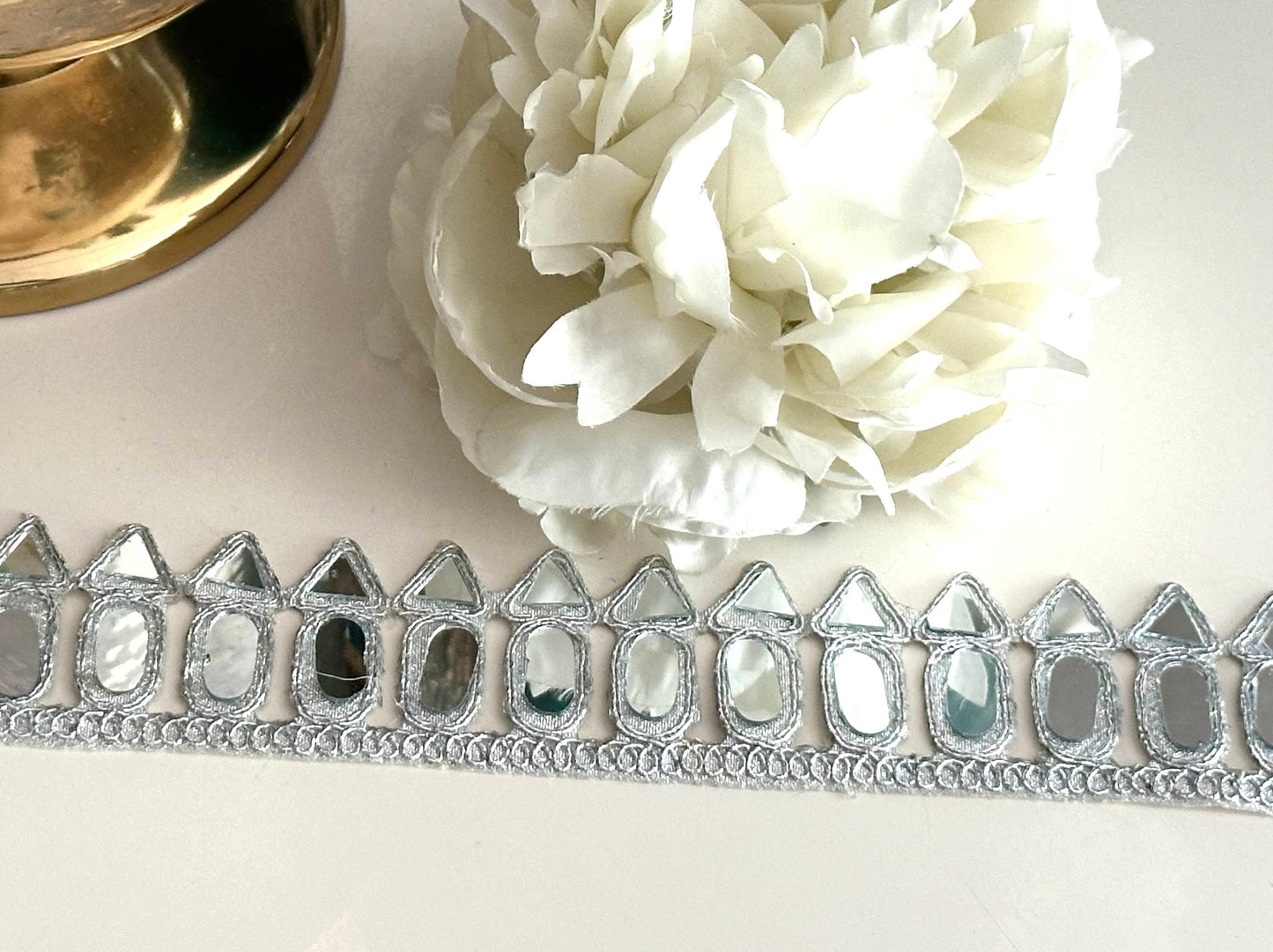 Mirror saree Trim 3.5cm Silver Border Dupatta Lace Real Mirror Embellished Trim