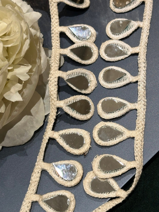 Handcrafted Tassel Trim Indian Boho Mirror Tassel Fringe Tear Drop Lace