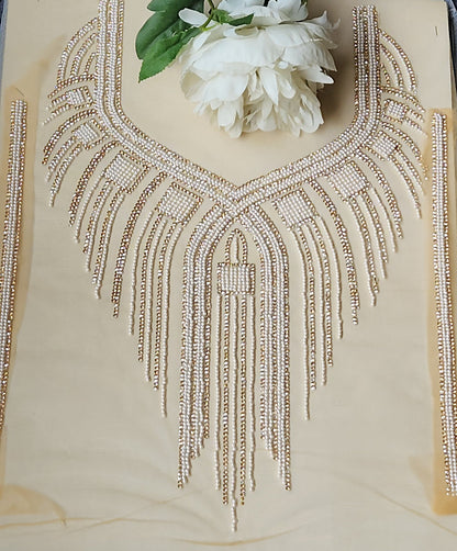 Applique Neckline Patch Zircon Beaded Embroidered Applique