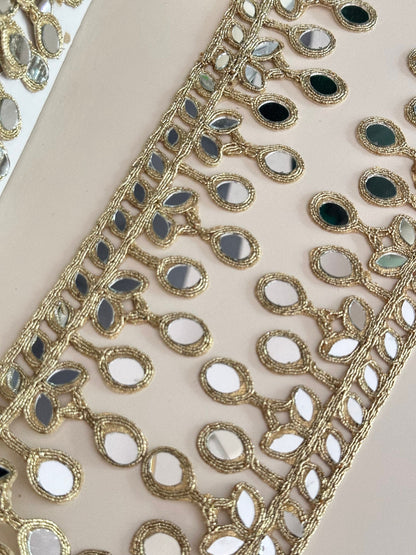 Oval Mirror Lace Gold Antique & Silver 6cm Cutwork Mirror Lace Sari Border